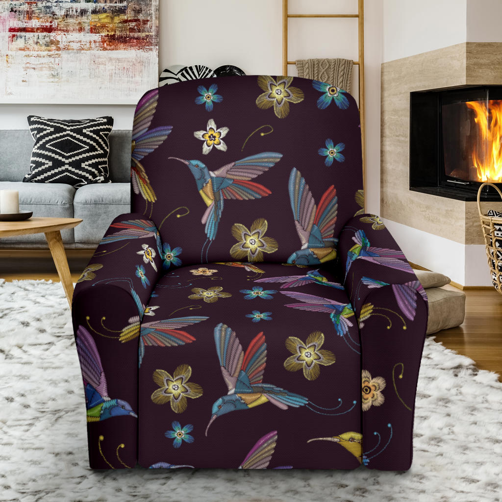 Hummingbird Pattern Print Design 04 Recliner Slipcover with Pocket