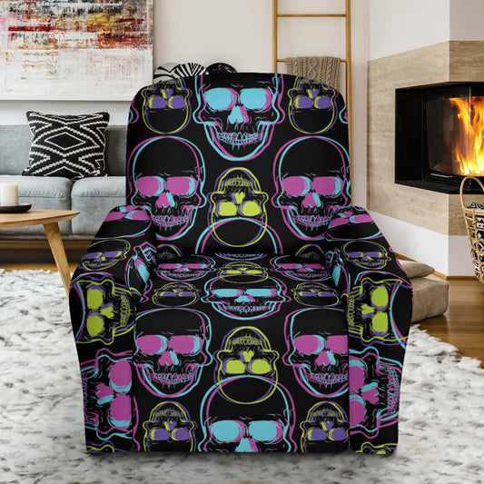 Skull 3D Colorful Print Design LKS309 Recliner Slipcover with Pocket