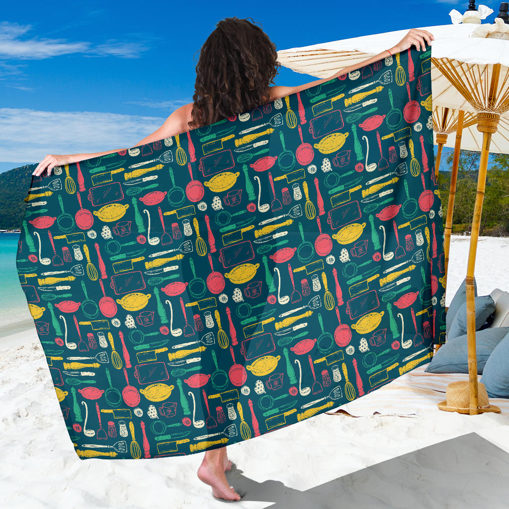 Cooking Kitchen Tools Pattern Print Design 01 Sarong Pareo Wrap