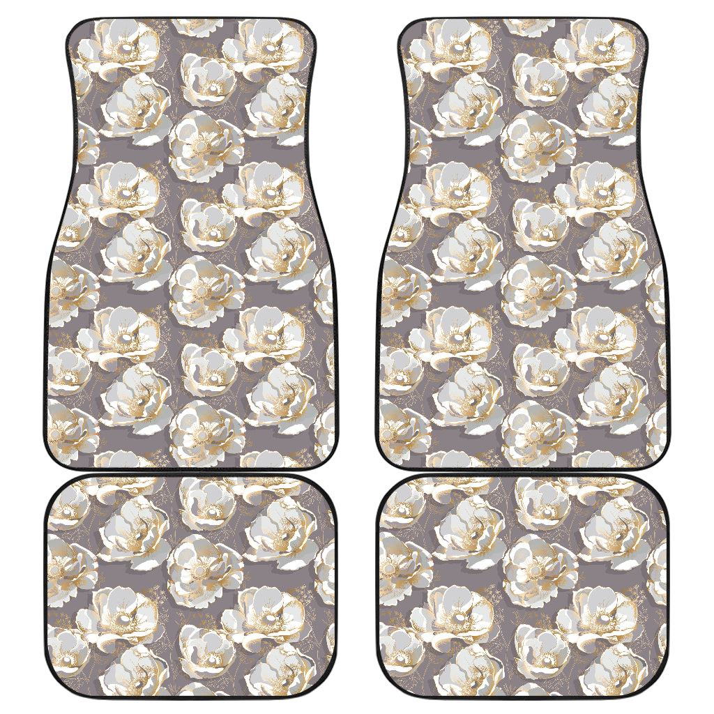 Elegant Grey Flower Print Car Floor Mats Front Back