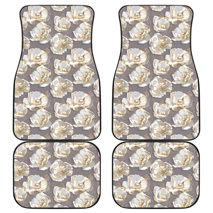 Elegant Grey Flower Print Car Floor Mats Front Back