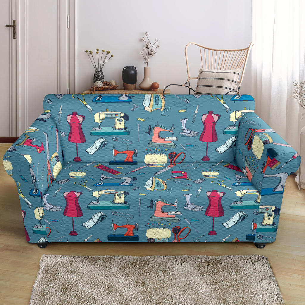 Sewing Equipment Print Design LKS301 Loveseat Couch Slipcover