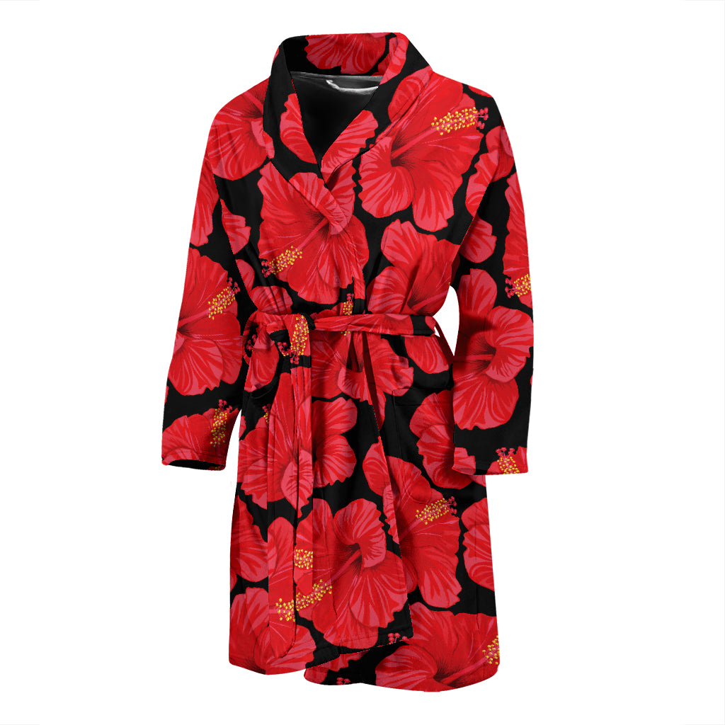 Hibiscus Red Pattern Print Design LKS306 Men Bathrobe