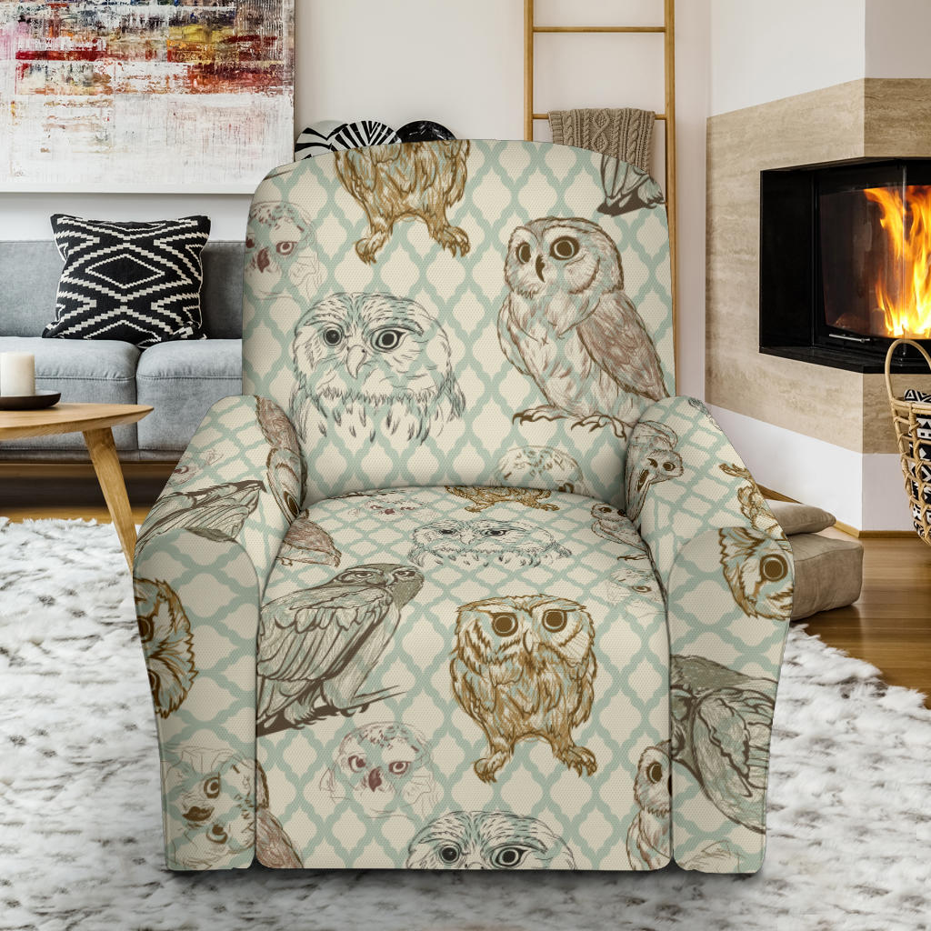 Owl Pattern Print Design A03 Recliner Slipcover with Pocket