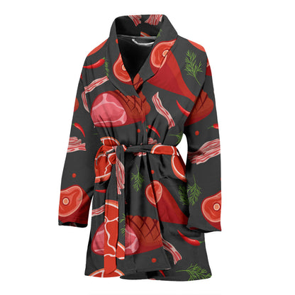 Meat Pattern Print Design 03 Women Bathrobe
