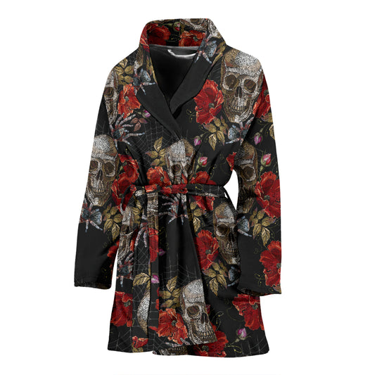 Spider Web Skull Rose Print Design LKS305 Women Bathrobe