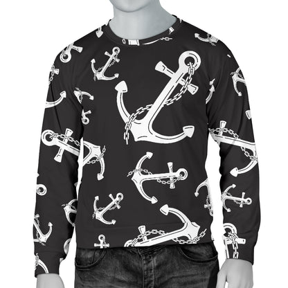 Anchor Black White Men Long Sleeve Sweatshirt