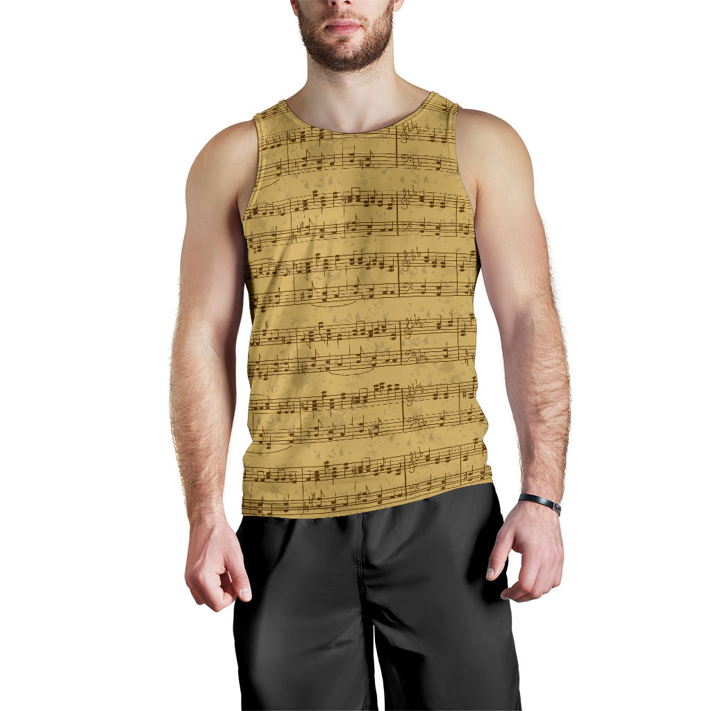 Music Note Vintage Themed Print Men Tank Top