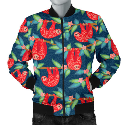 Sloth Red Design Themed Print Men Bomber Jacket