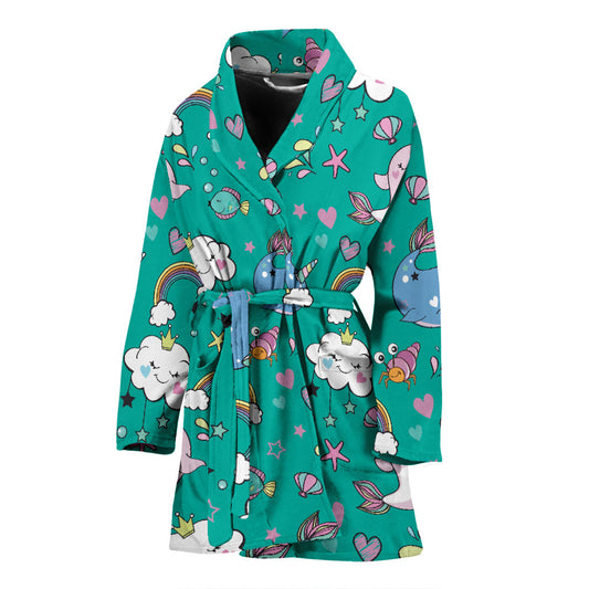 Narwhal Pattern Print Design 04 Women Bathrobe