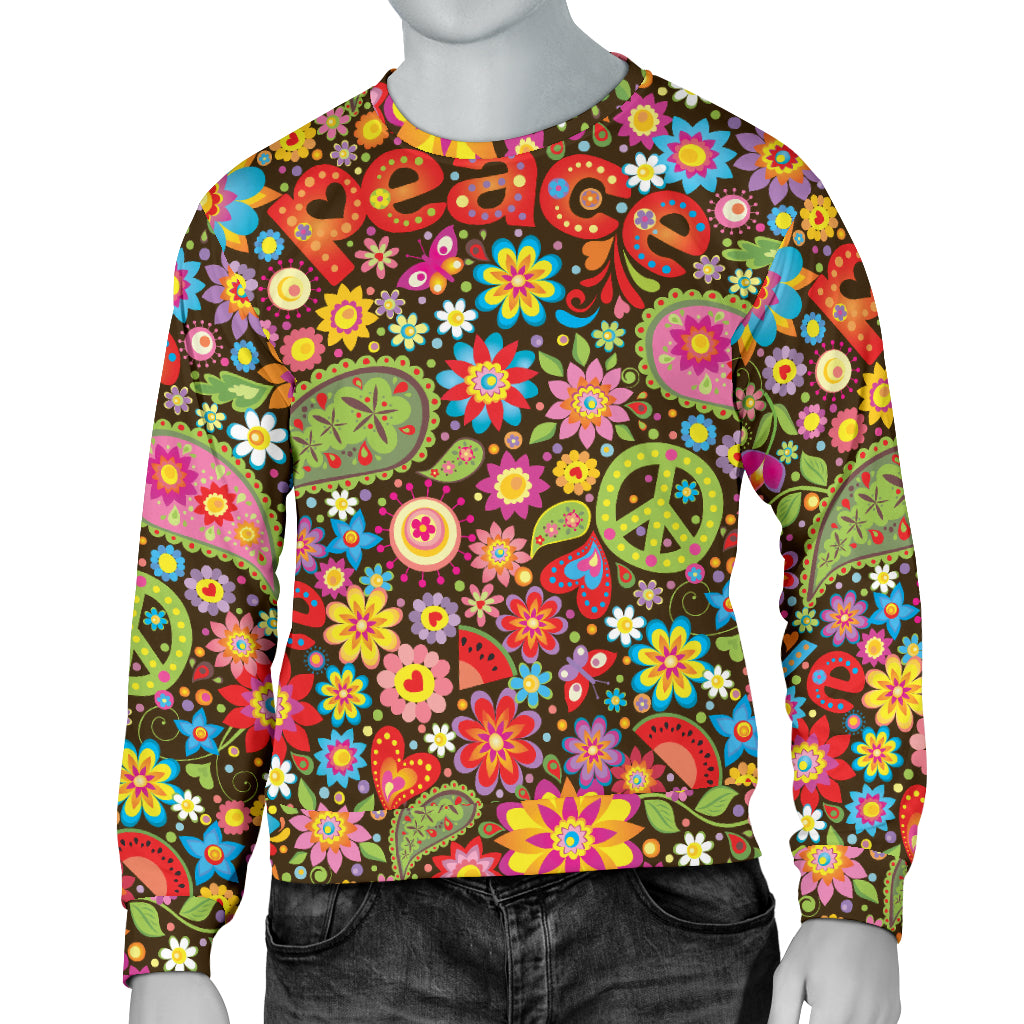 Flower Power Peace Paisley Themed Print Men Long Sleeve Sweatshirt