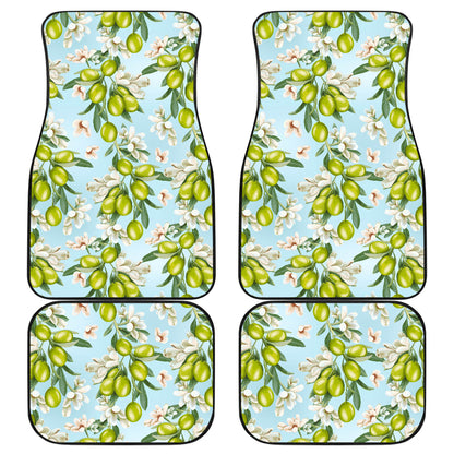 Elegant Olive Floral Print Car Floor Mats Front Back