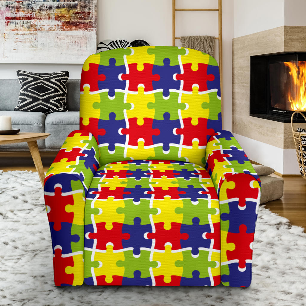 Autism Awareness Pattern Print Design 03 Recliner Slipcover with Pocket