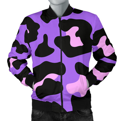 Cheetah Purple Neon Print Pattern Men Bomber Jacket