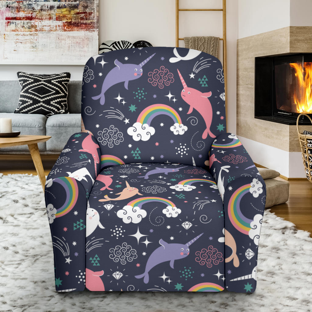 Narwhal Pattern Print Design 01 Recliner Slipcover with Pocket