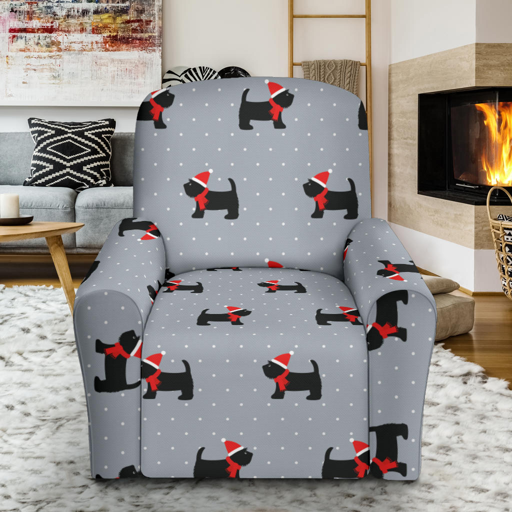Scottish Christmas Themed Terriers Print Design LKS3018 Recliner Slipcover with Pocket