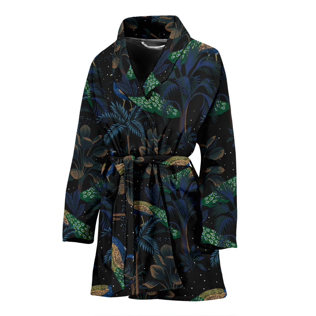 Rainforest Peacock Pattern Print Design A04 Women Bathrobe
