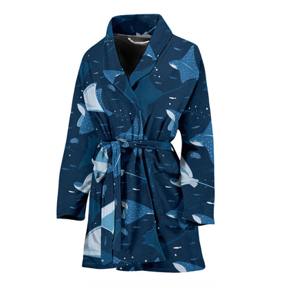 Manta Ray Pattern Print Design 02 Women Bathrobe