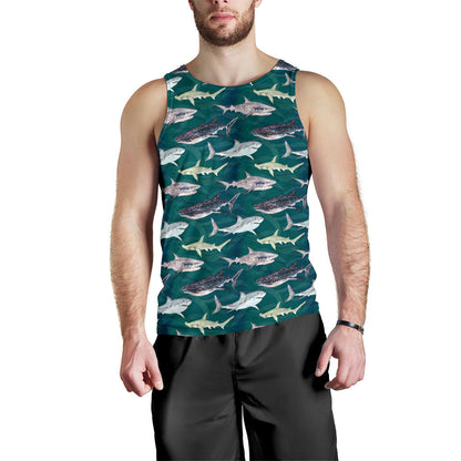 Shark Style Print Men Tank Top