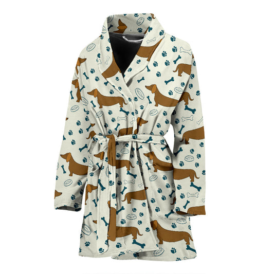Dachshund Pattern Print Design 01 Women Bathrobe