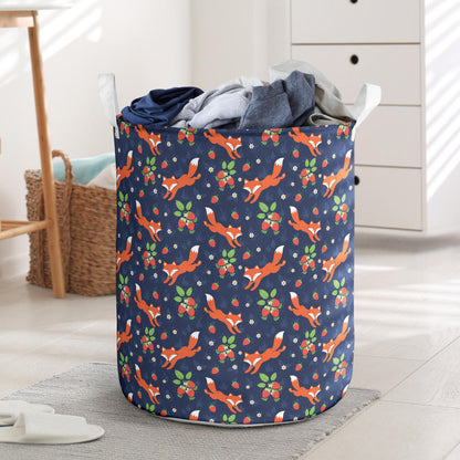 Fox Strawberry Print Pattern Laundry Basket