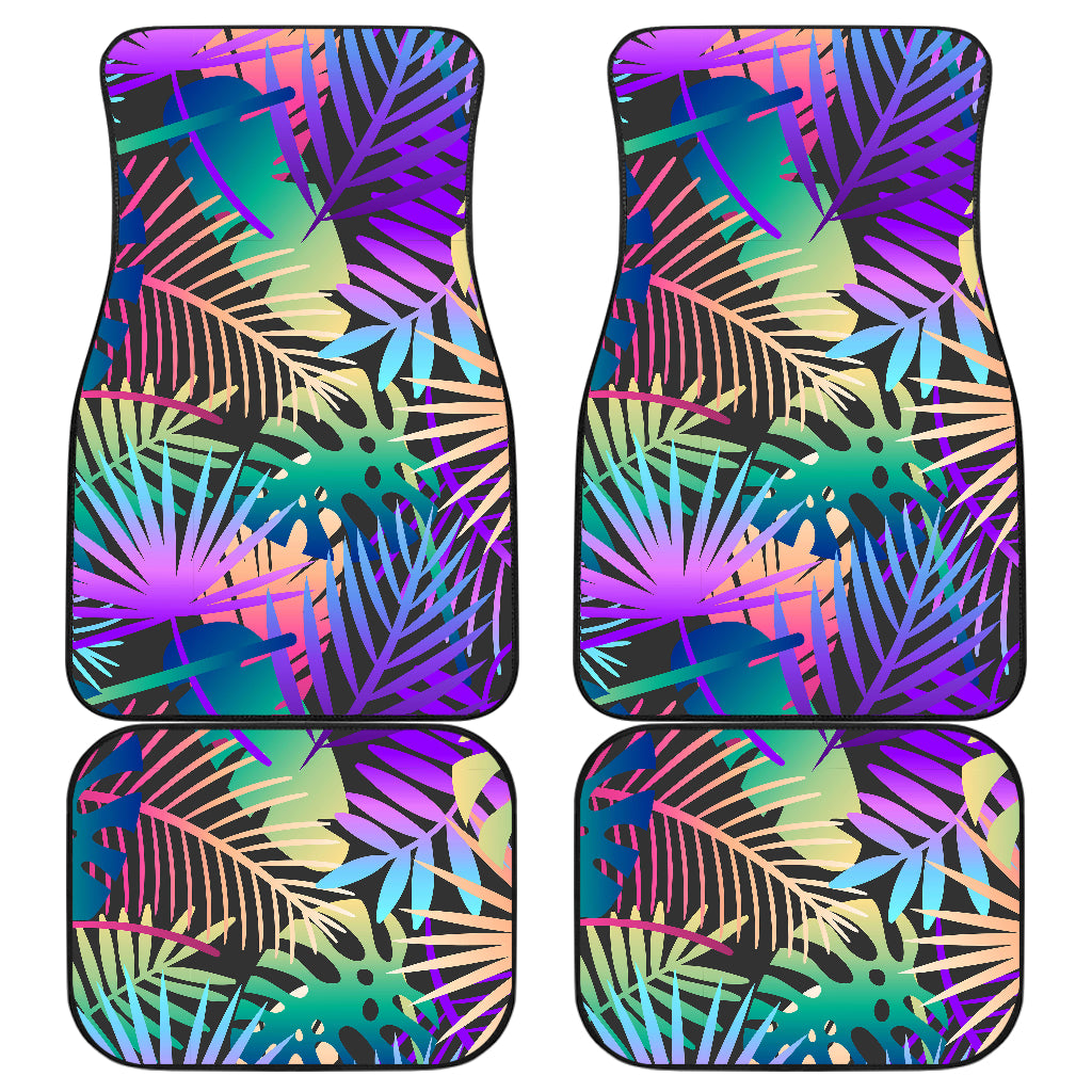 Neon Flower Tropical Palm Leaves Car Floor Mats Front Back