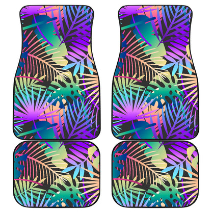 Neon Flower Tropical Palm Leaves Car Floor Mats Front Back