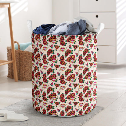 Old School Tattoo Rose Pattern Laundry Basket