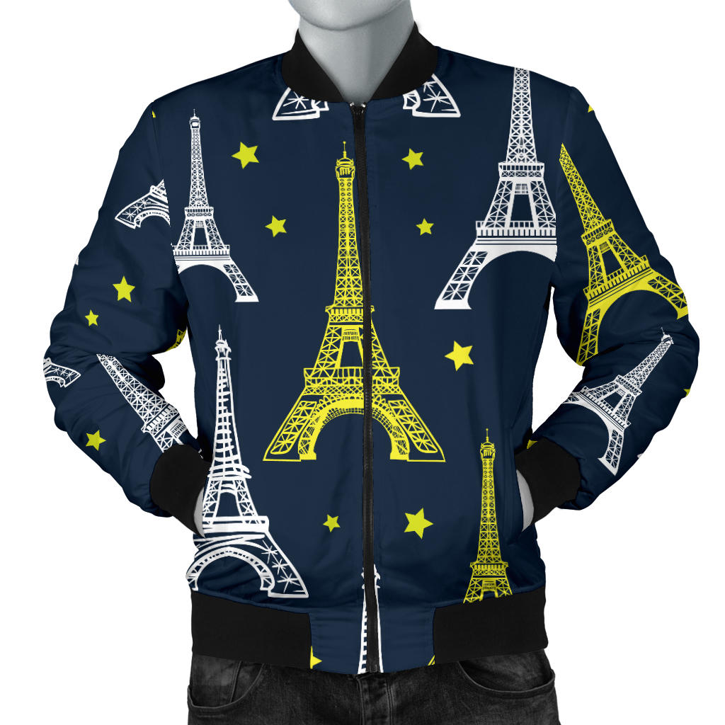 Eiffel Tower Star Print Men Bomber Jacket