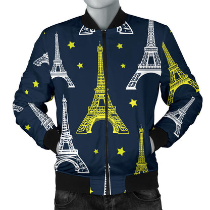 Eiffel Tower Star Print Men Bomber Jacket