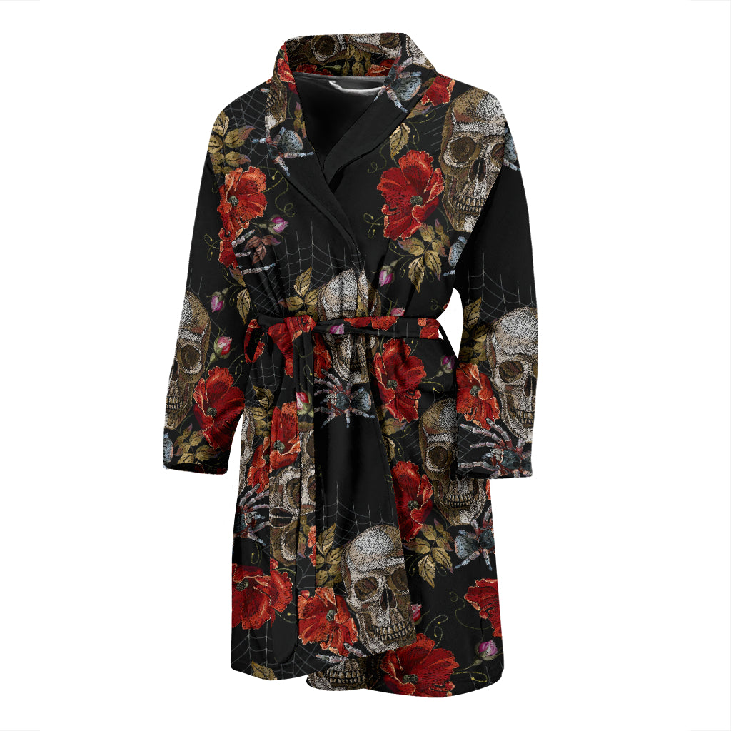 Spider Web Skull Rose Print Design LKS305 Men Bathrobe