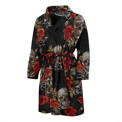 Spider Web Skull Rose Print Design LKS305 Men Bathrobe