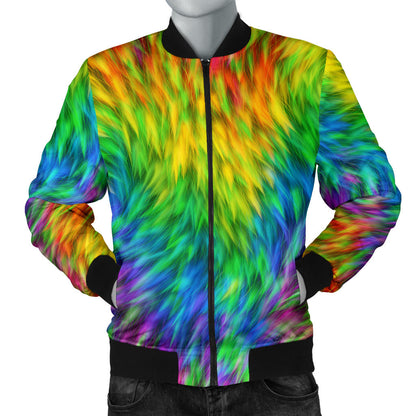 Rainbow Fur Design Print Men Bomber Jacket
