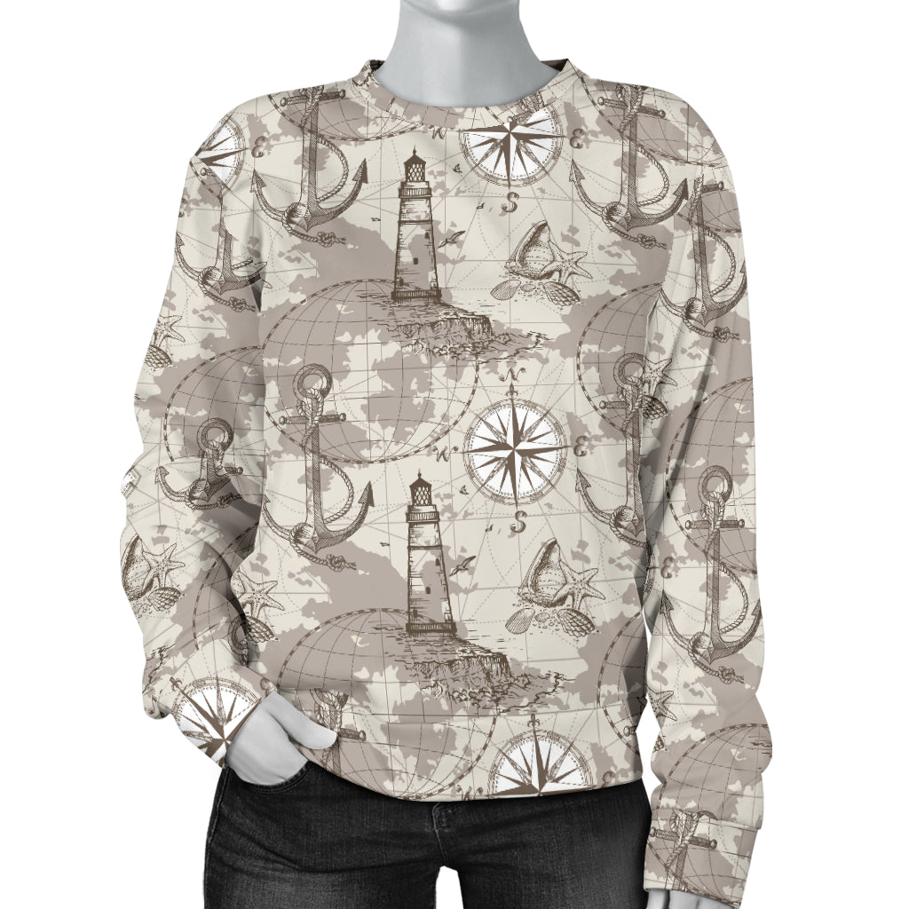 Nautical Map Design Themed Print Women Long Sleeve Sweatshirt