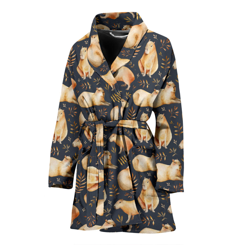 Capybara Pattern Print Design 02 Women Bathrobe