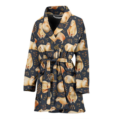 Capybara Pattern Print Design 02 Women Bathrobe