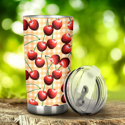 Cherry Orange Plaid Print Tumbler