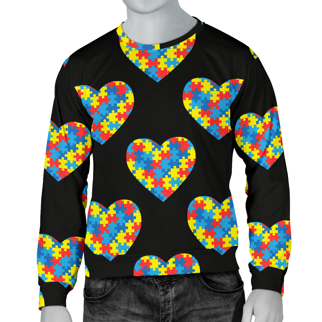 Autism Awareness Heart Design Print Men Long Sleeve Sweatshirt