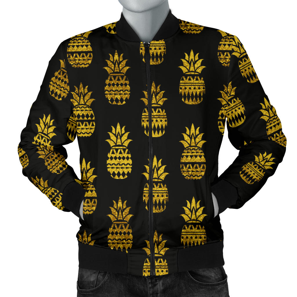 Pineapple Gold Tribal Style Print Men Bomber Jacket