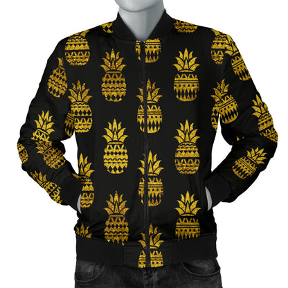 Pineapple Gold Tribal Style Print Men Bomber Jacket