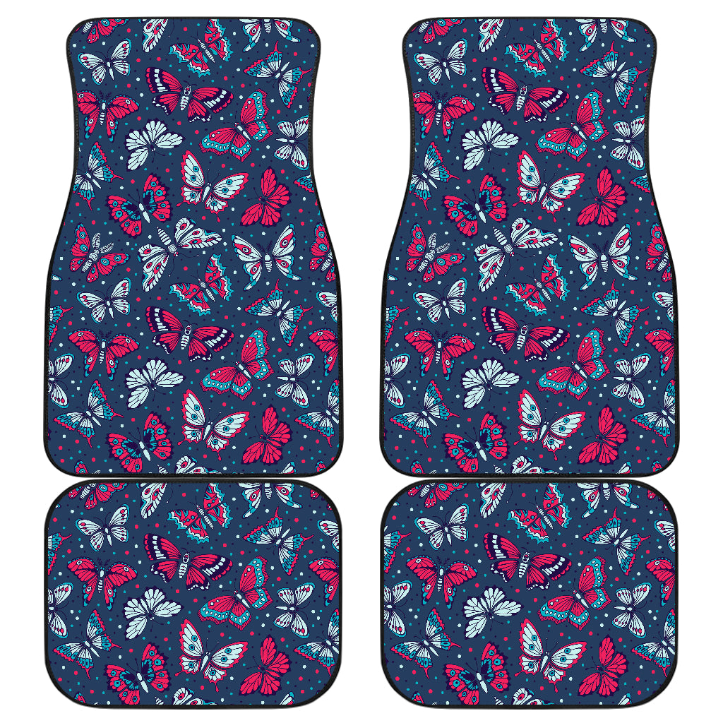Butterfly Red Deep Blue Print Pattern Car Floor Mats Front Back