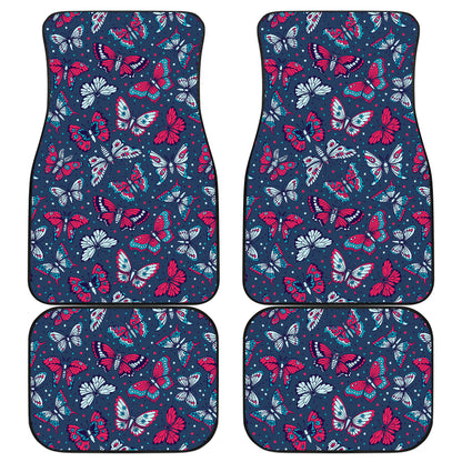 Butterfly Red Deep Blue Print Pattern Car Floor Mats Front Back