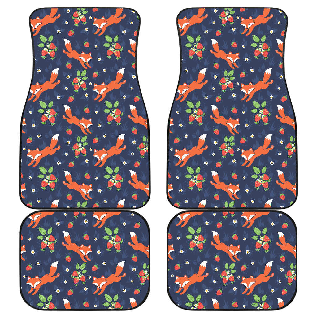 Fox Strawberry Print Pattern Car Floor Mats Front Back