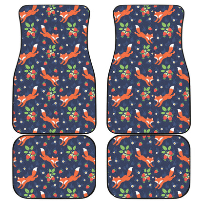 Fox Strawberry Print Pattern Car Floor Mats Front Back