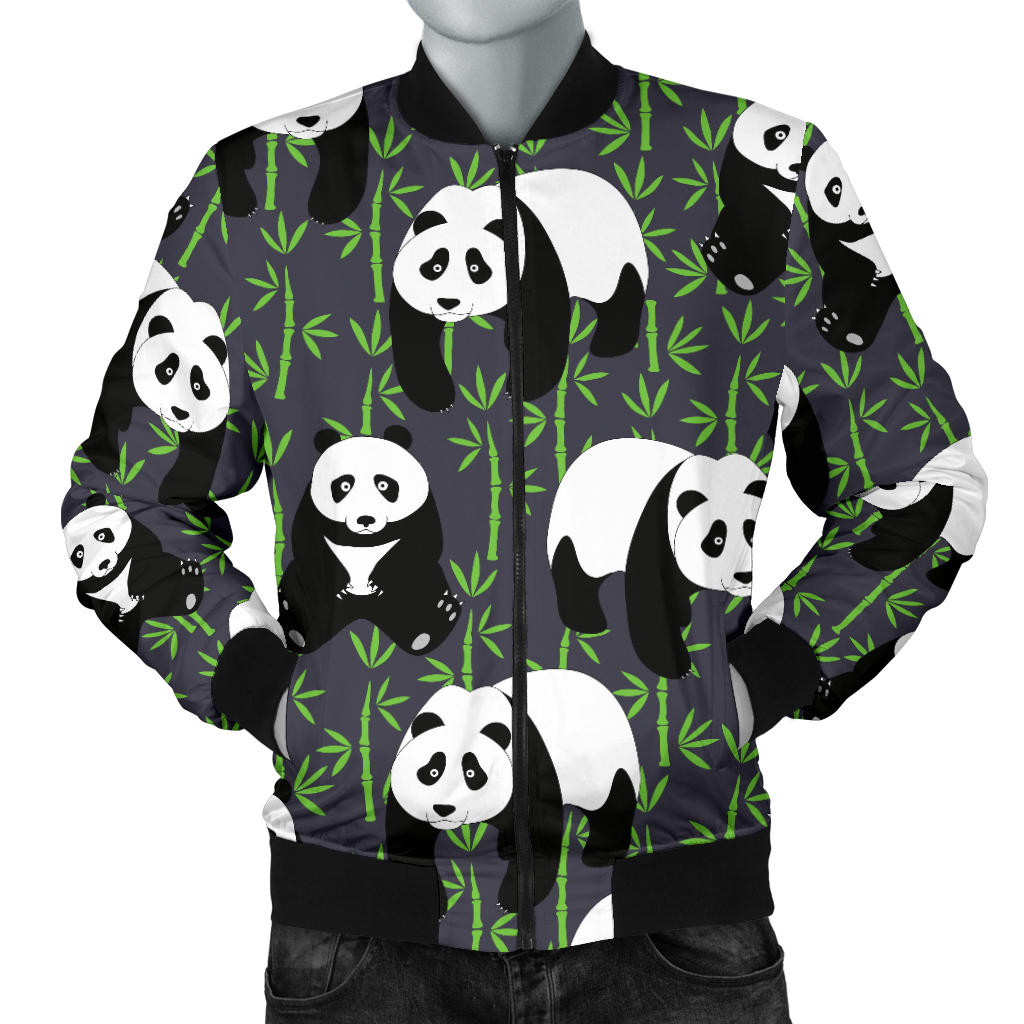 Panda Bear Bamboo Themed Print Men Bomber Jacket