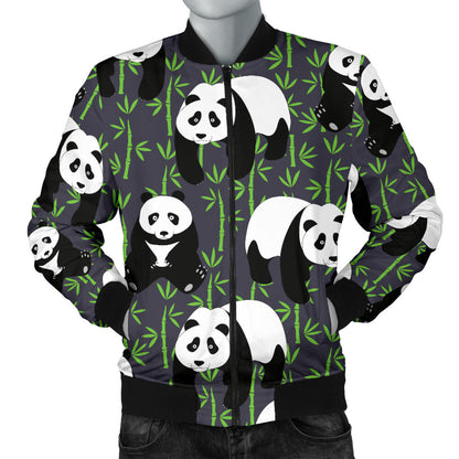 Panda Bear Bamboo Themed Print Men Bomber Jacket