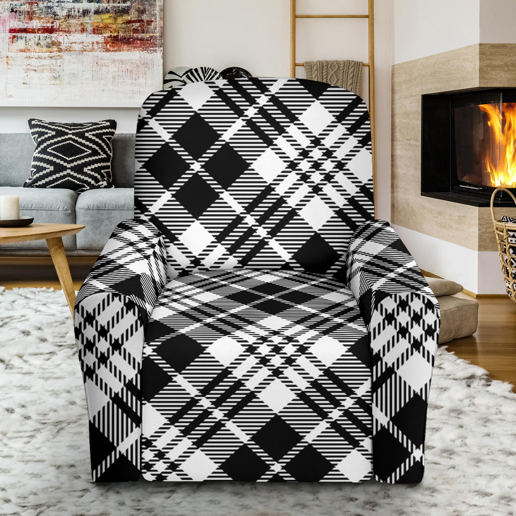 Plaid Black White Pattern Print Design A02 Recliner Slipcover with Pocket