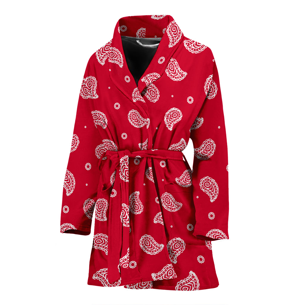 Bandana Red Paisley Print Design LKS305 Women Bathrobe
