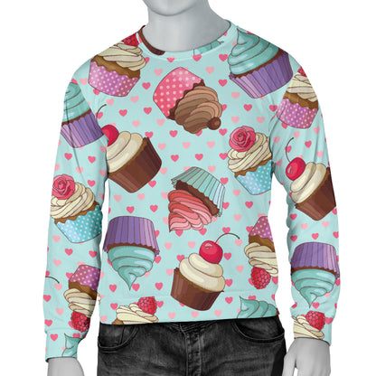 Cupcakes Fancy Heart Print Pattern Men Long Sleeve Sweatshirt