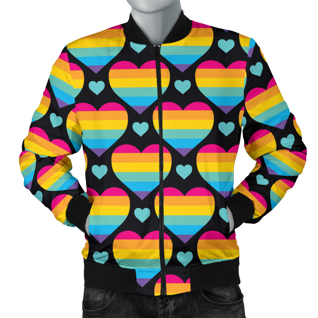 Rainbow Heart Print Pattern Men Bomber Jacket